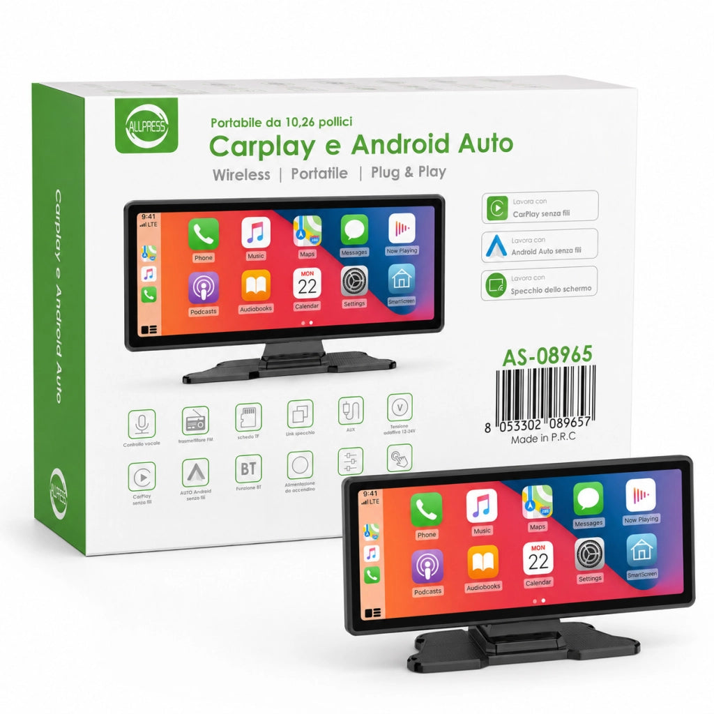 DISPLAY TOUCH DA APPOGGIO PORTATILE 10,26" CARPLAY ANDROID AUTO WIRELESS AS08965