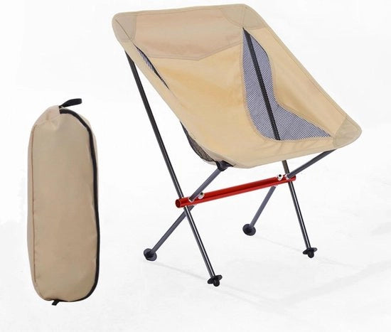 Sedia da Campeggio Portatile Opzionabile con Struttura in Alluminio con Tasca da Porta - Escursioni Festival Mare Pesca Escursioni in Zaino (Beige)