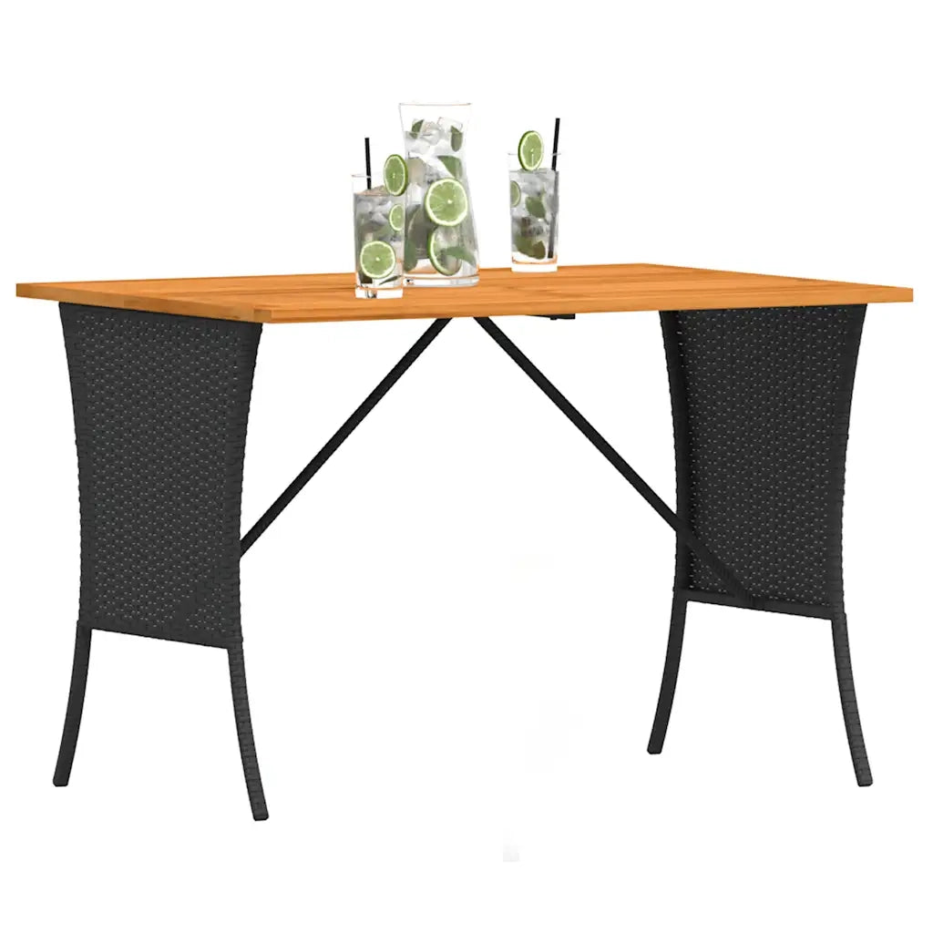 Tavolo Giardino Piano Legno Acacia Nero 105x75x72 cm Polyrattan 4104138