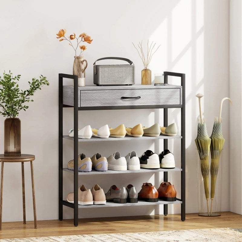 SCARPIERA a 3 ripiani con cassetto 70x30x87,6 cm grigio metallo