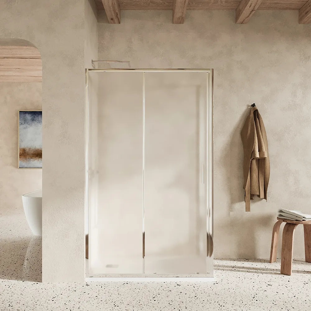 Box doccia slim 70x100cm con porta scorrevole e parete fissa profili cromati e vetro 6mm opaco h190 | Portofino
