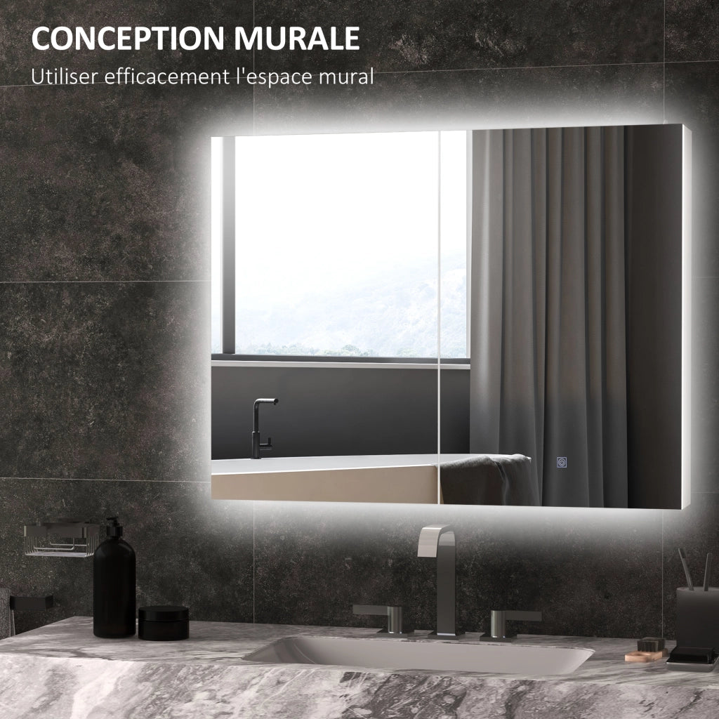 Armadietto Specchio LED per Bagno ¨C zephmum ¨C Bianco 90x15x70 cm