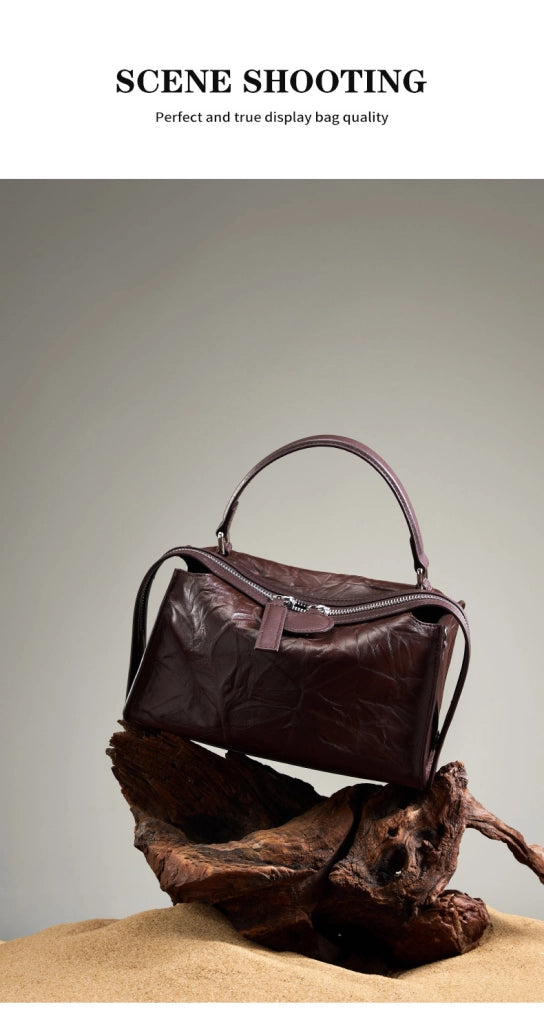 Borsa a tracolla da donna in vera pelle marrone
