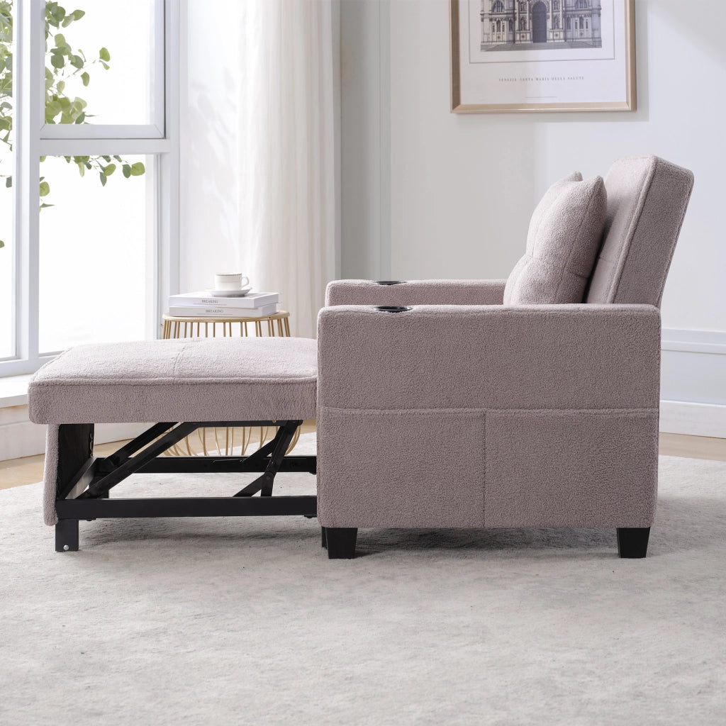 Divano letto 3 in 1 con schienale reclinabile portabicchieri porta USB per piccoli spazi in legno e metallo grigio