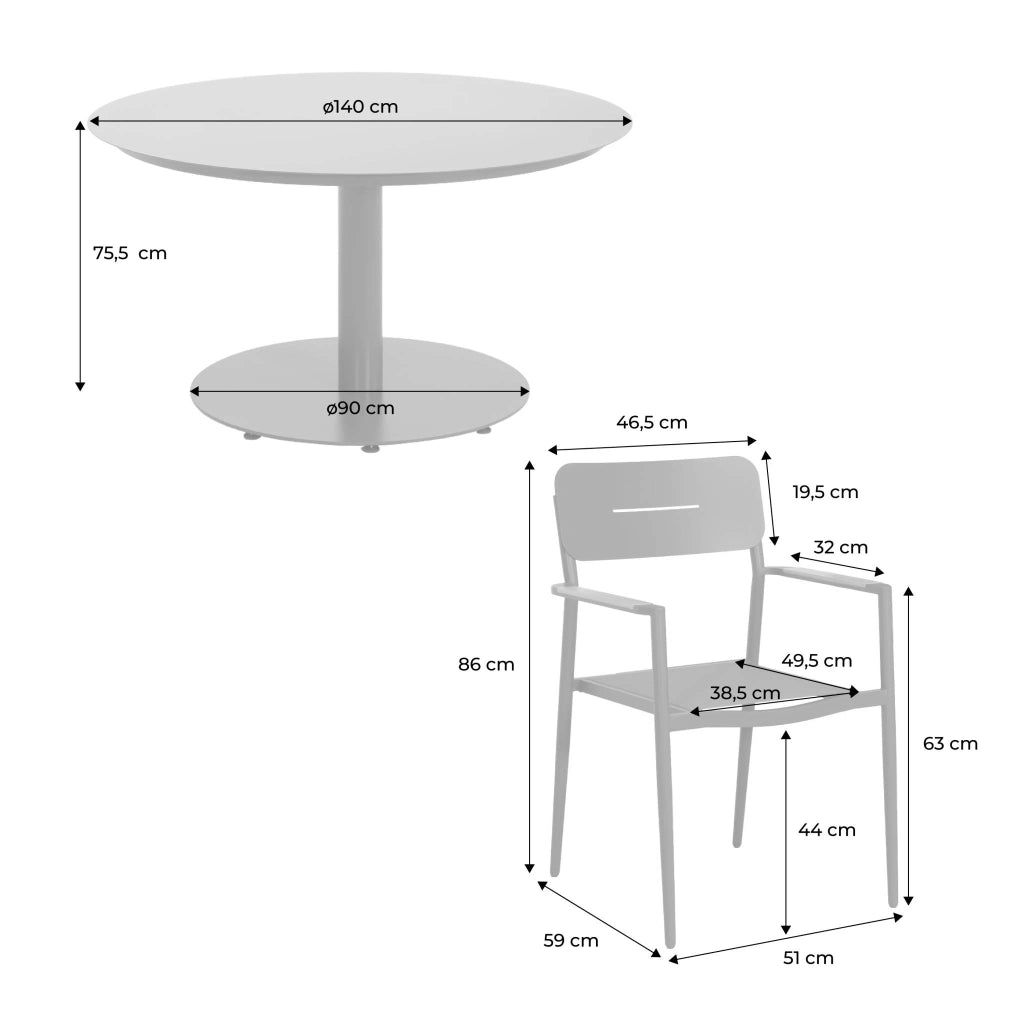 Set tavolo da giardino rotondo in alluminio con 6 sedie, antracite