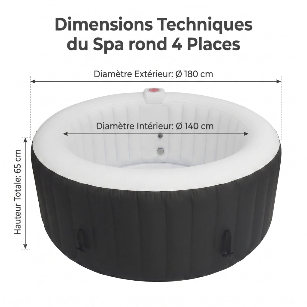 Spa gonfiabile a 4 posti - Forma rotonda - Beneo - Filtro e copertura inclusi - Grigio