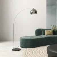 Lampada da Terra Vintage ad Arco con Asta Regolabile, Interruttore a Pedale, Attacco E27, Argento