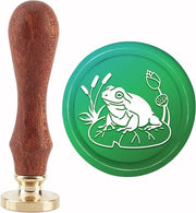 Sigillo a cera vintage con disegno di loto per inviti e biglietti - pennello per sigilli con testa in ottone rimovibile - manico in legno per imballo di regalo - 30mm