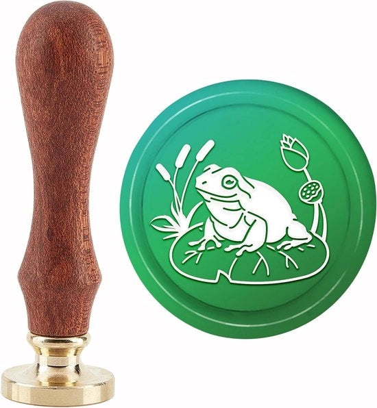 Sigillo a cera vintage con disegno di loto per inviti e biglietti - pennello per sigilli con testa in ottone rimovibile - manico in legno per imballo di regalo - 30mm