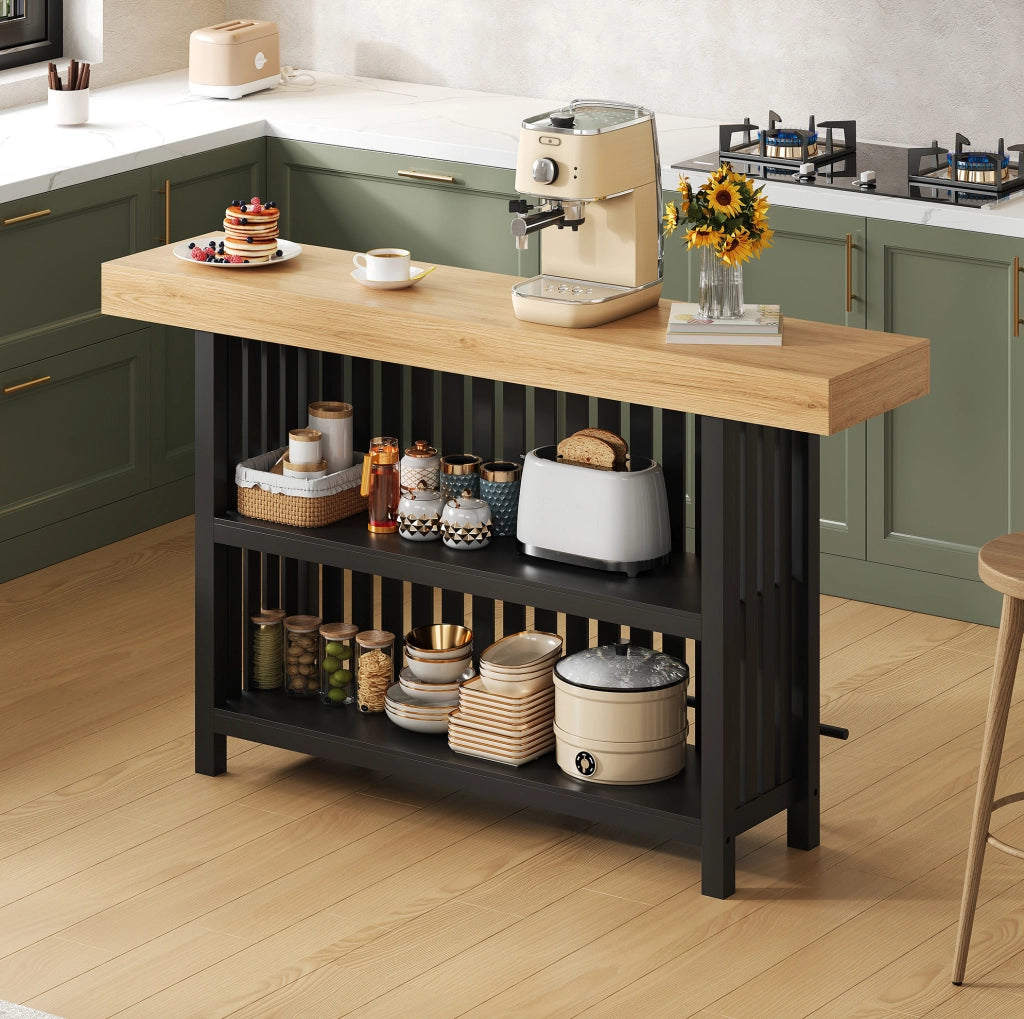 Tavolo da bar 160x40x105 cm con poggiapiedi e 2 ripiani in MDF nero
