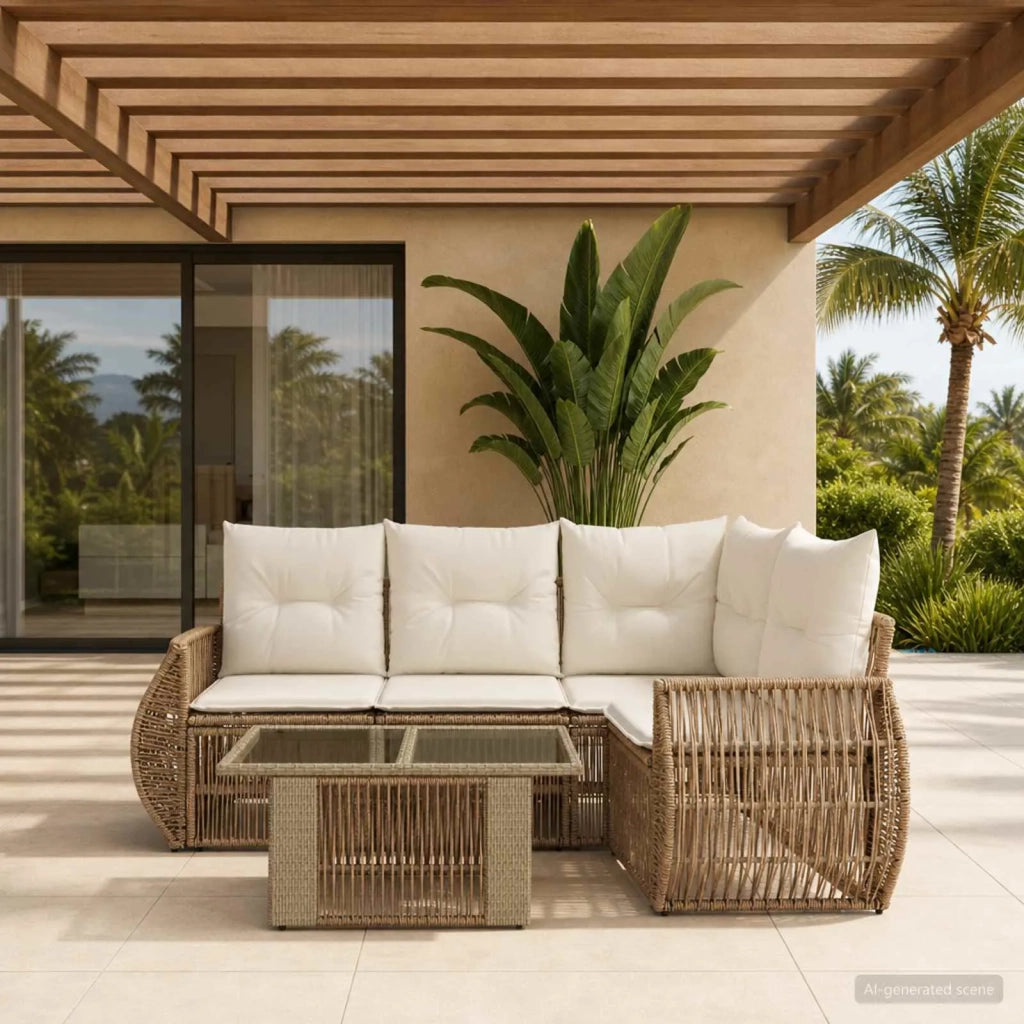 Set Divano da Giardino 5 pz Beige e Bianco Crema polyrattan 3436941