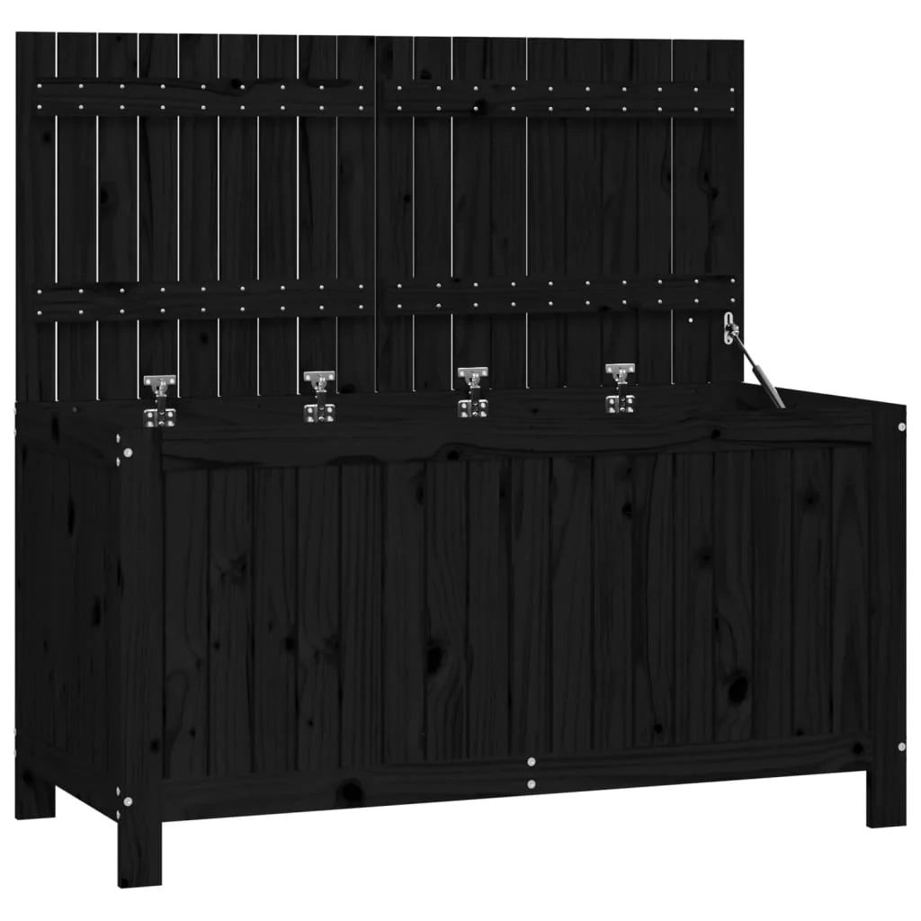 Baule/contenitore da giardino nero 121 x 55 x 64 cm legno di pino massiccio 02_0013111