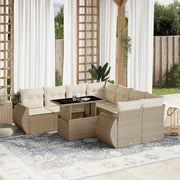 Set Divano da Giardino 9 pz con Cuscini Beige in Polyrattan