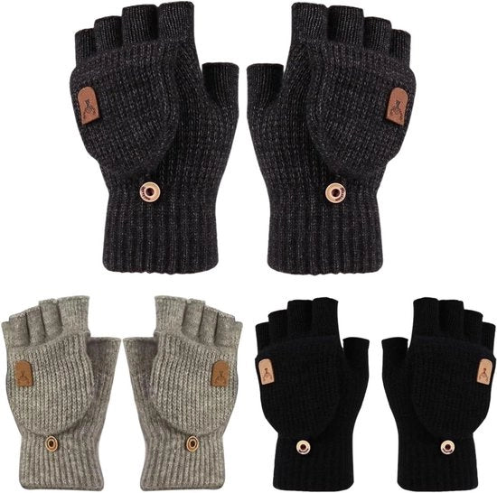 Manopole senza dita per donne e uomini, guanti caldi per inverno per guidare, lavorare e correre, Nero.