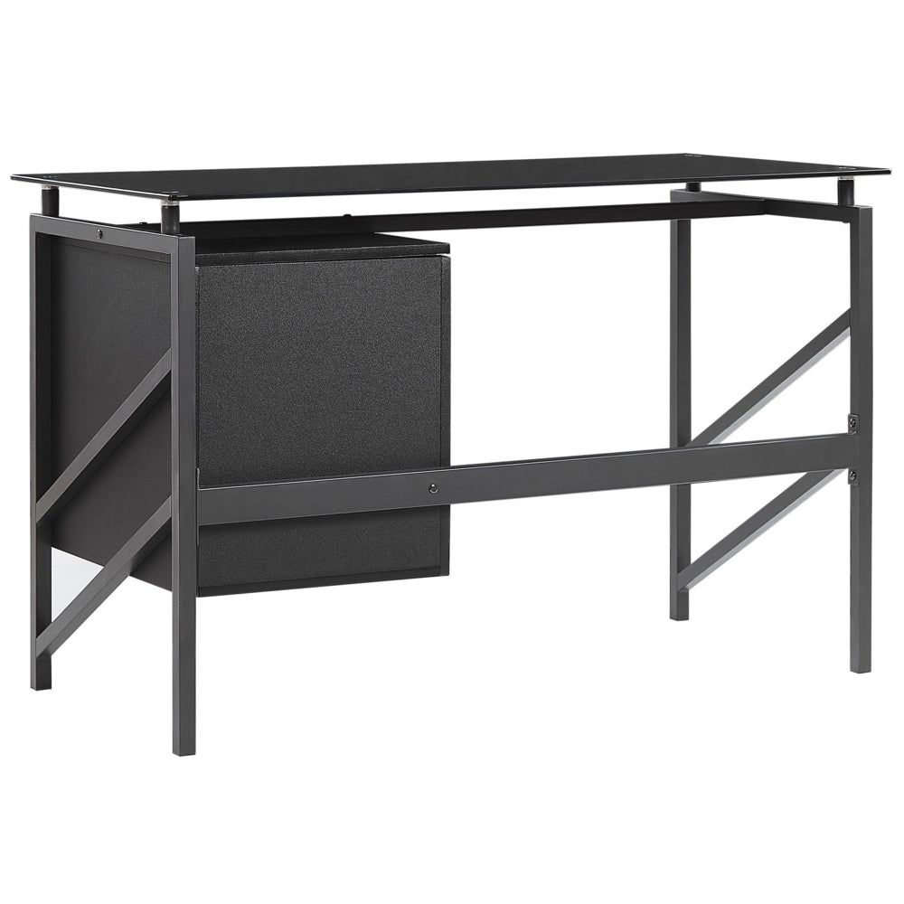 Scrivania Home Office Struttura in metallo Nero Piano in vetro temperato 117 x 57 cm Cassetti portaoggetti Design industriale moderno