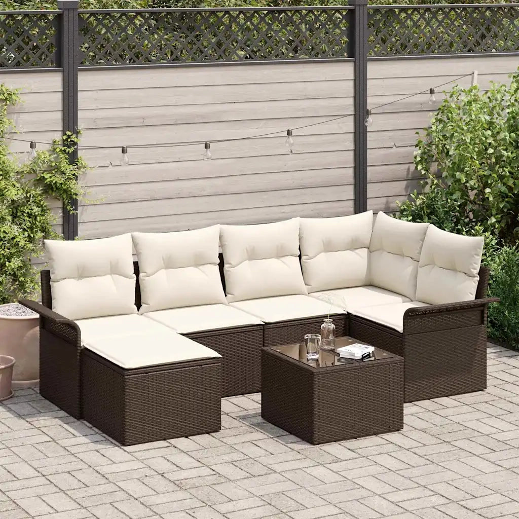Set Divano da Giardino con cuscino 7 pcs Marrone Poly Rattan 3345438
