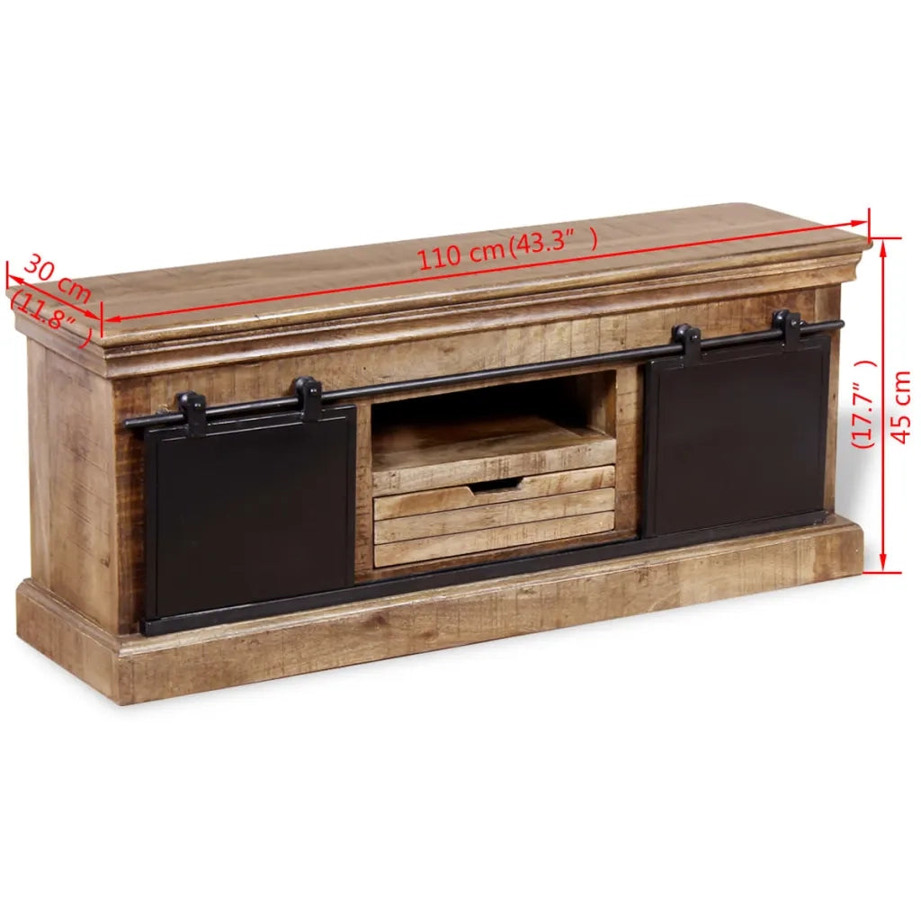 Mobile TV 2 Porte Scorrevoli Legno Massello Mango 110x30x45 cm 244019