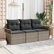 Set Divano da Giardino a 3 Pezzi con Cuscini Grigio Rattan Sintetico