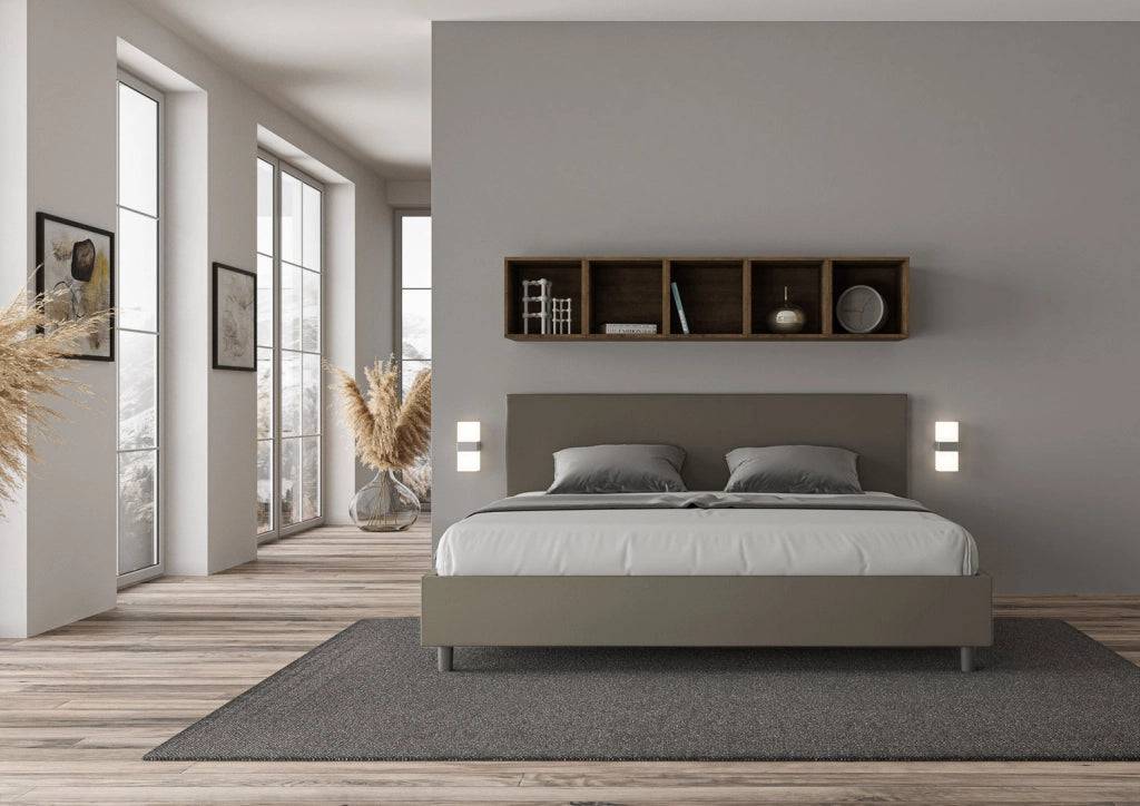 BS COM Letto matrimoniale king size con rete imbottito 200x200 similpelle cappuccino