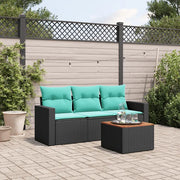 Set Divani da Giardino 4 pz con Cuscini Nero in Polyrattan