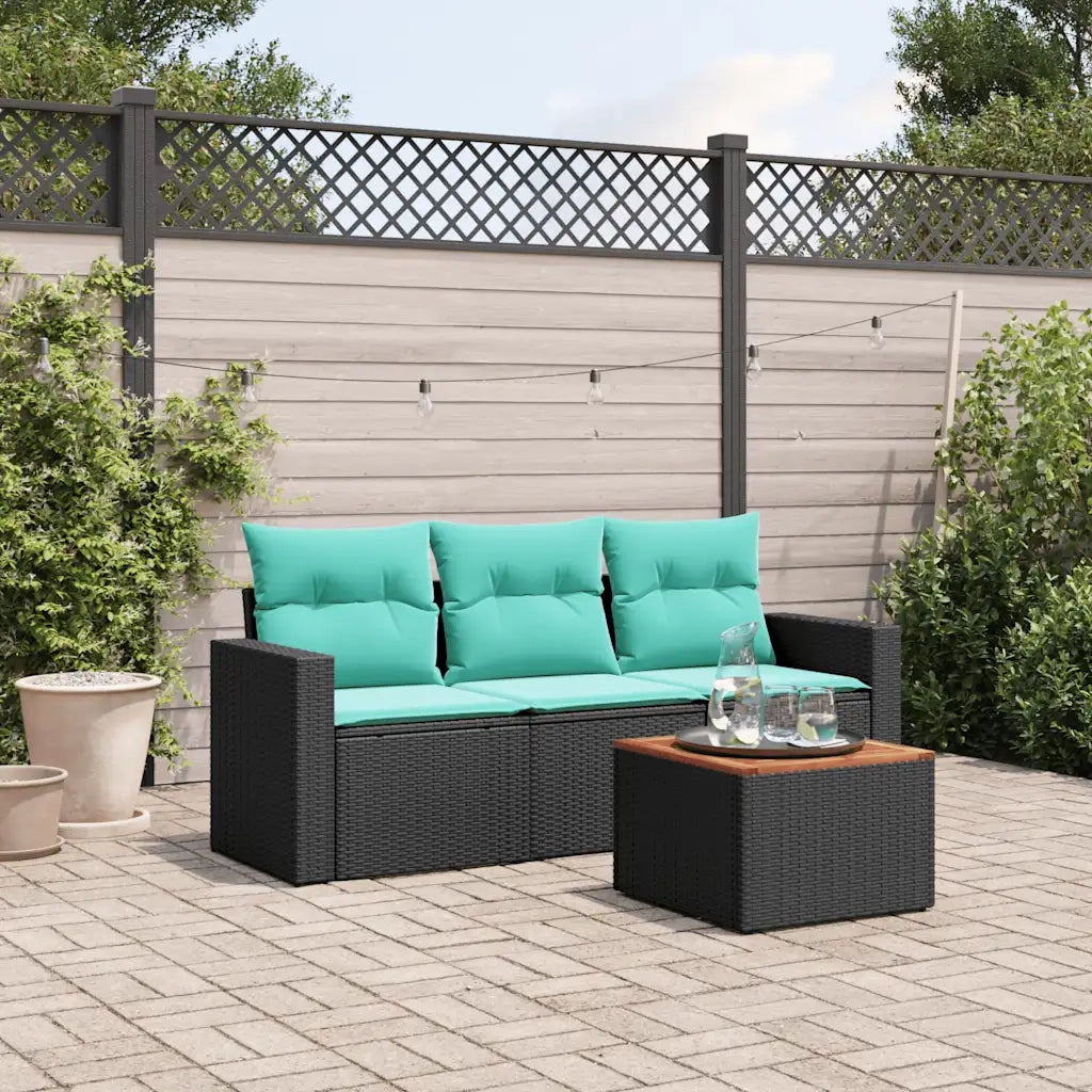 Set Divani da Giardino 4 pz con Cuscini Nero in Polyrattan