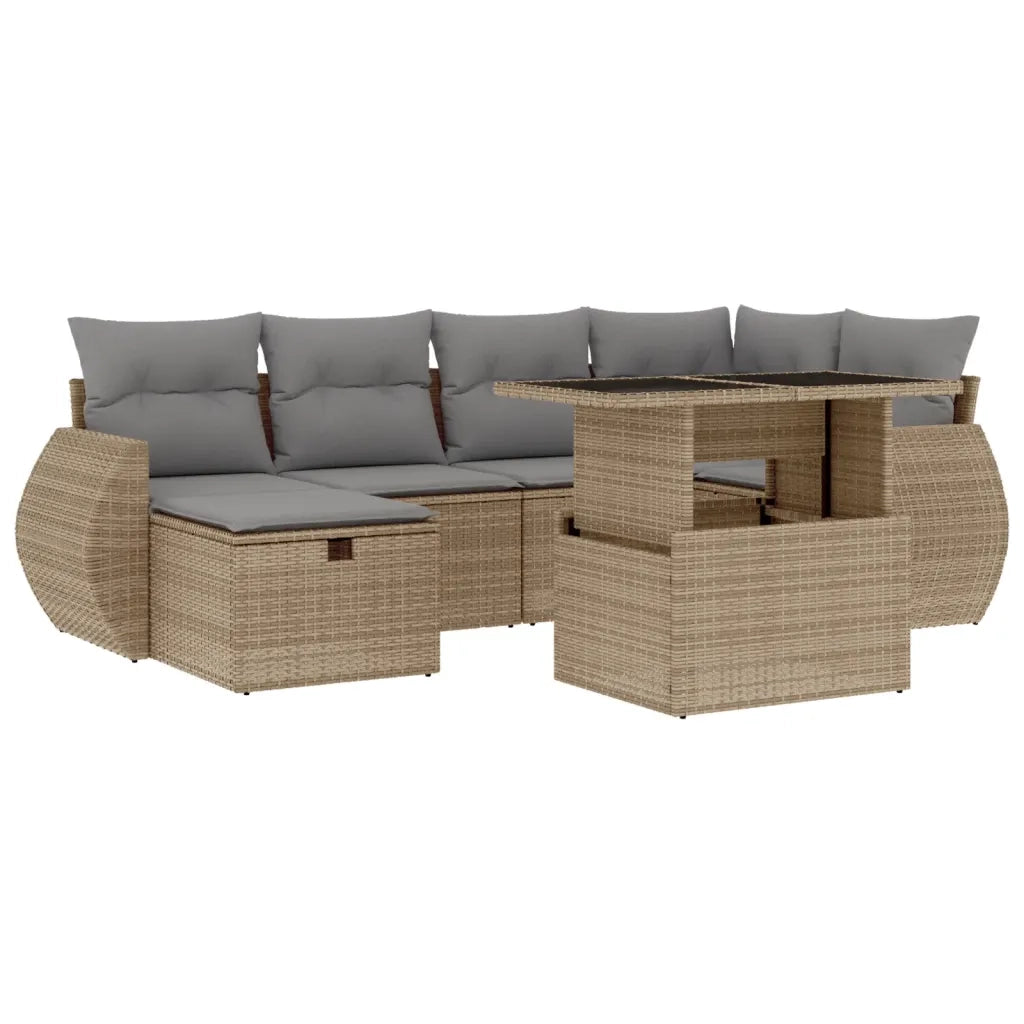 Set Divani da Giardino 7 pz con Cuscini Beige in Polyrattan