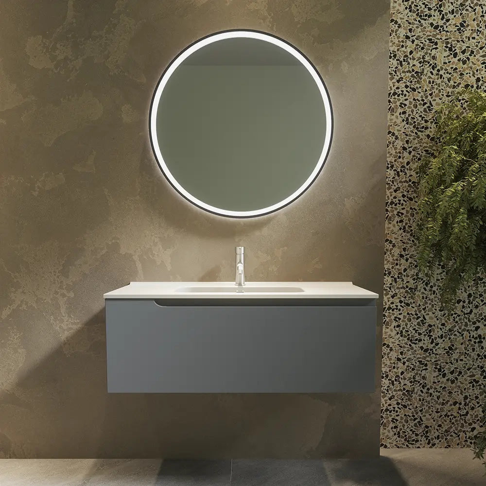 Mobile bagno sospeso 80 cm un cassetto color grigio opaco con lavabo  | Moor
