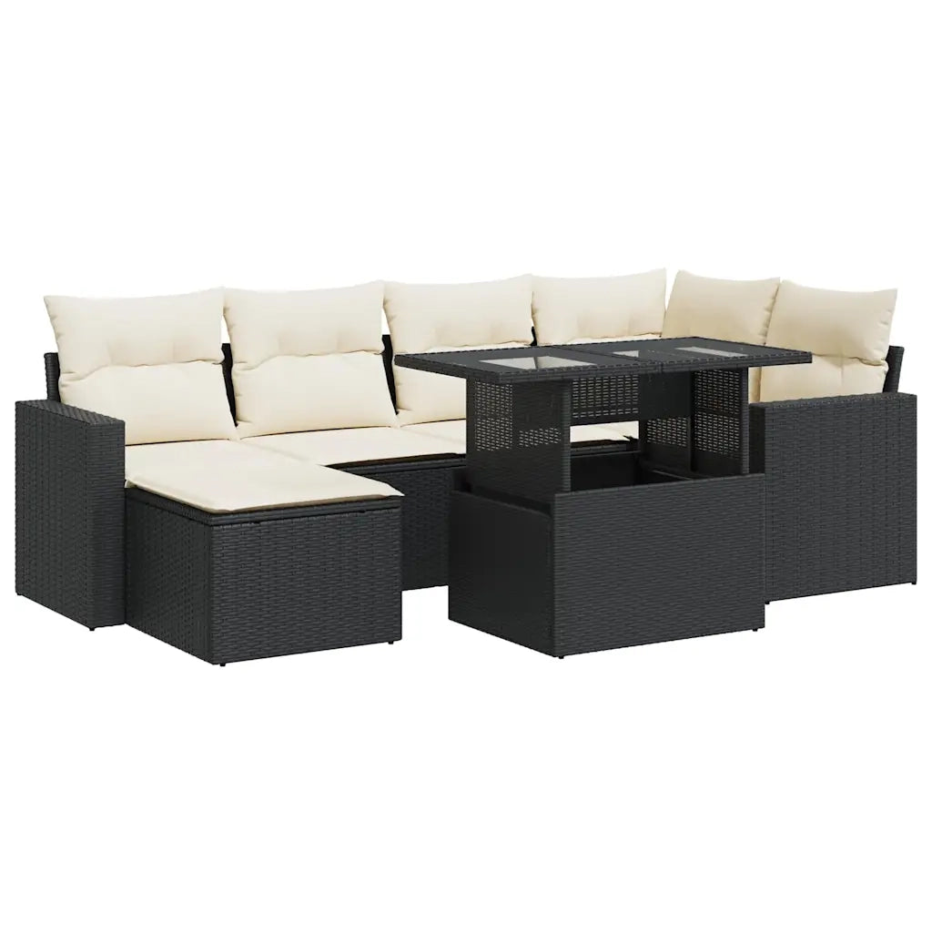 Set Divani da Giardino con Cuscini 7pz Nero Polyrattan 3326347
