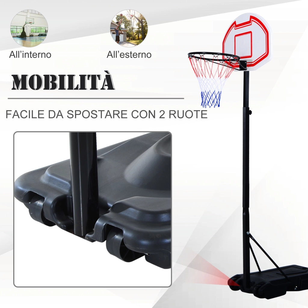 EasyComfort Canestro da Basket da Esterno con Supporto e Altezza Regolabile in Acciaio, 73x49x194-249 cm