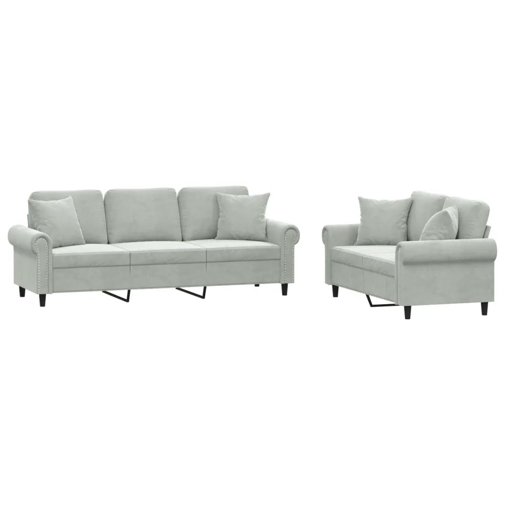 Set di Divani 2 pz con Cuscini Grigio Chiaro in Velluto 3202270