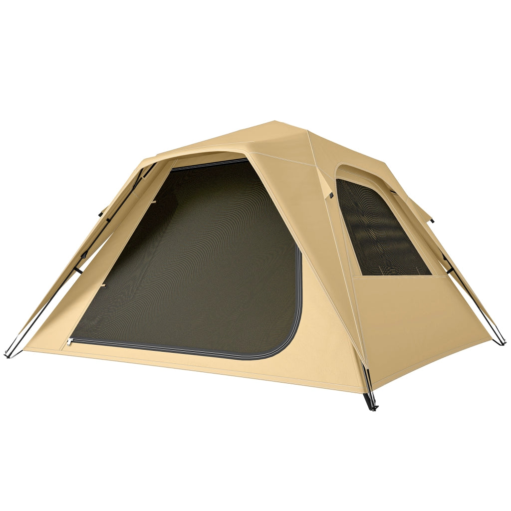 Tenda Pop-Up per 2-3 Persone con Finestre in Rete e Borsa, 240x240x160 cm, Cachi