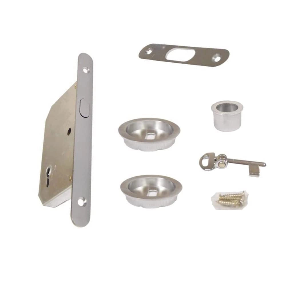 Kit serratura per porta scorrevole con chiave tondo cromo satinato