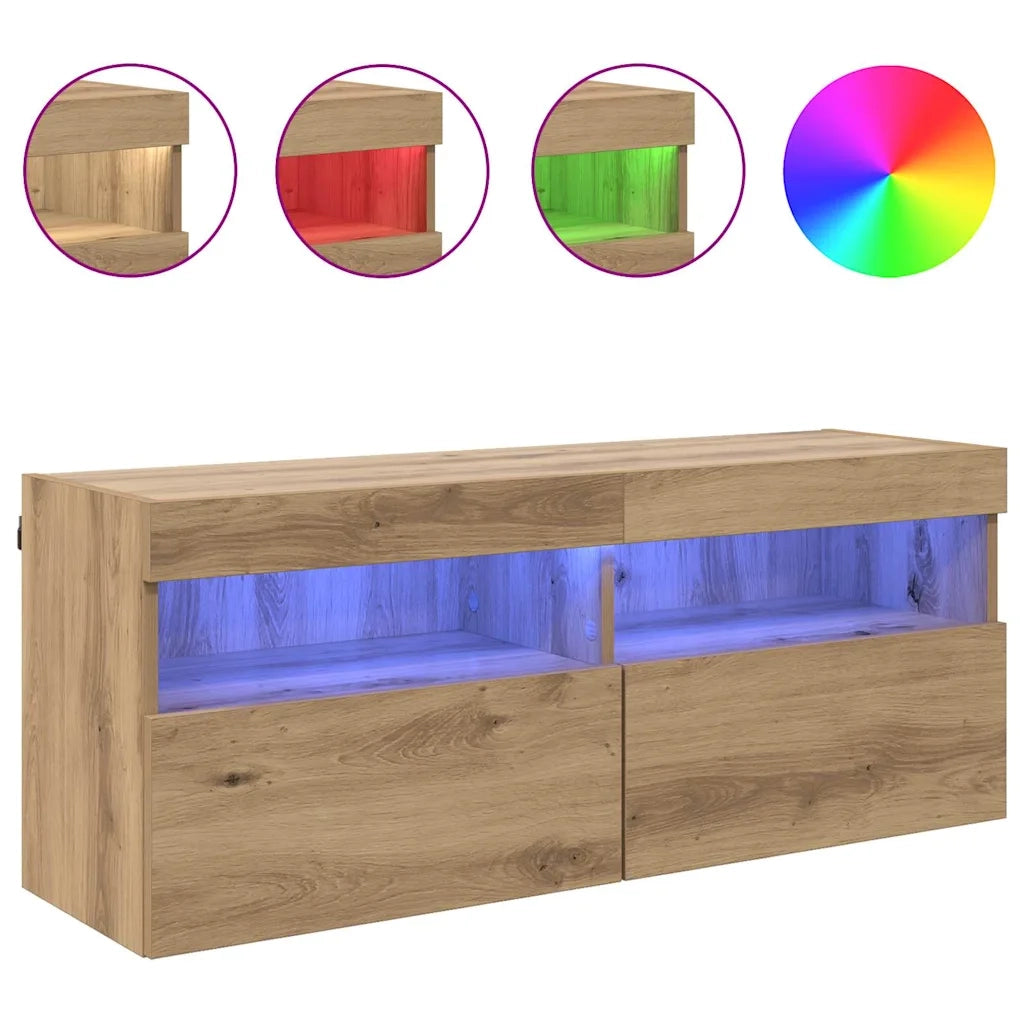 Mobile TV da parete con LED Rovere artigianale 100 x 30 x 40 cm 882984