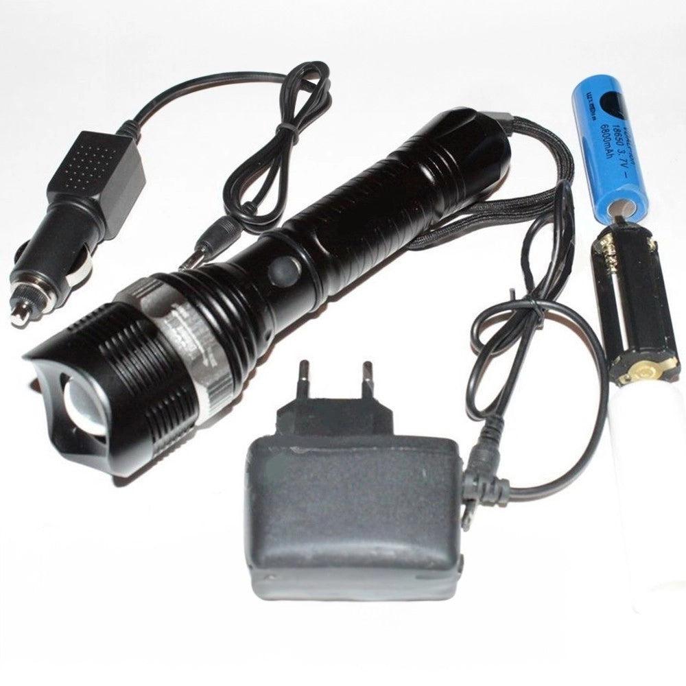 Trade Shop - Torcia Led Alluminio 15000 W Ricaricabile 3.7v Con Segnalatori Di Emergenza -