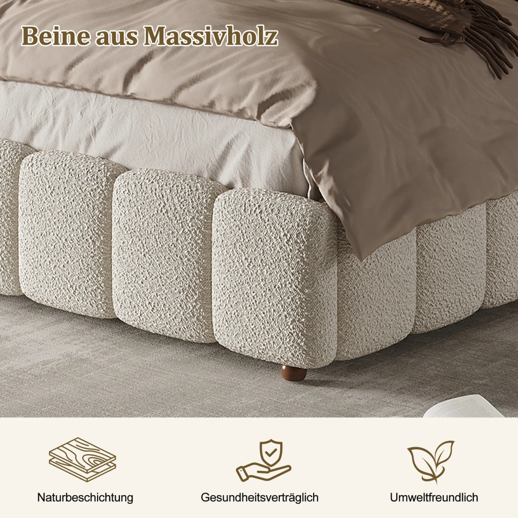 LETTO Contenitore 160x200 cm Bouclé Bianco con rete a doghe