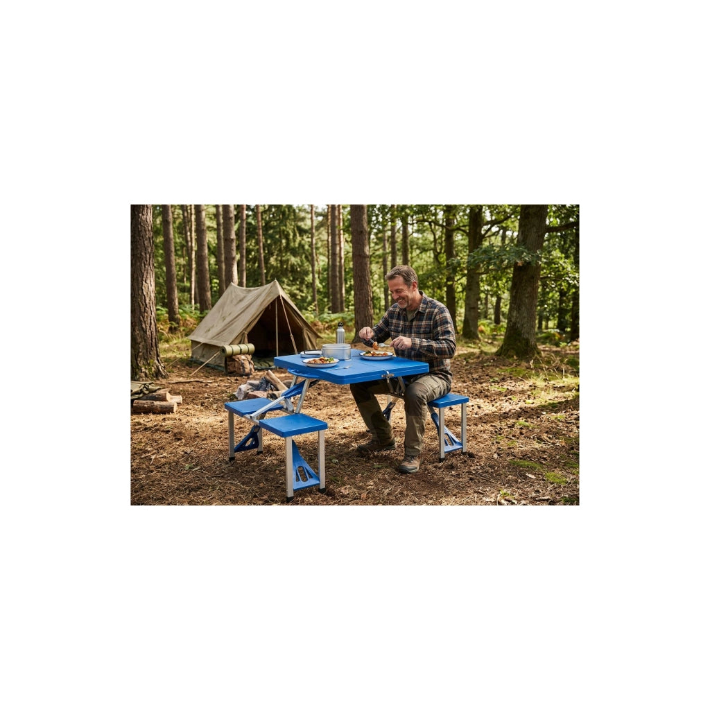Tavolo da campeggio per 4 persone con panca - Pieghevole - Blu