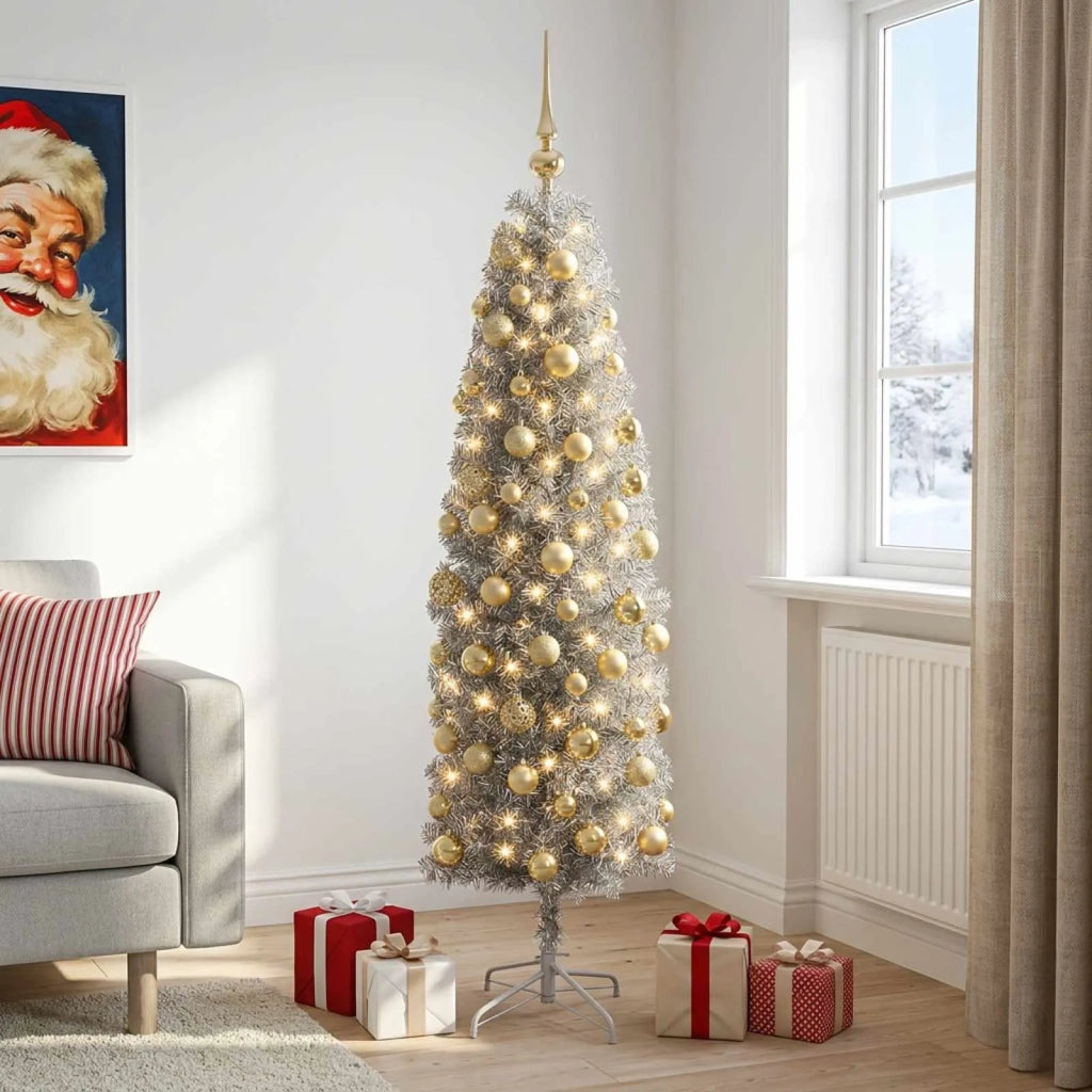 Albero di Natale Artificiale Slim con Palline 180 cm 300 LED 3461227