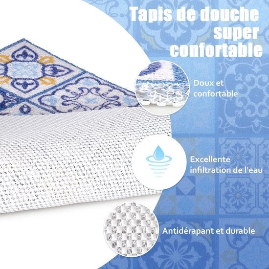 Mat di sicurezza antiscivolo, 60 x 60 cm, morbido e confortevole con fori di drenaggio, mat di doccia massaggio con loofah in PVC per ambienti umidi, rapidamente asciutto