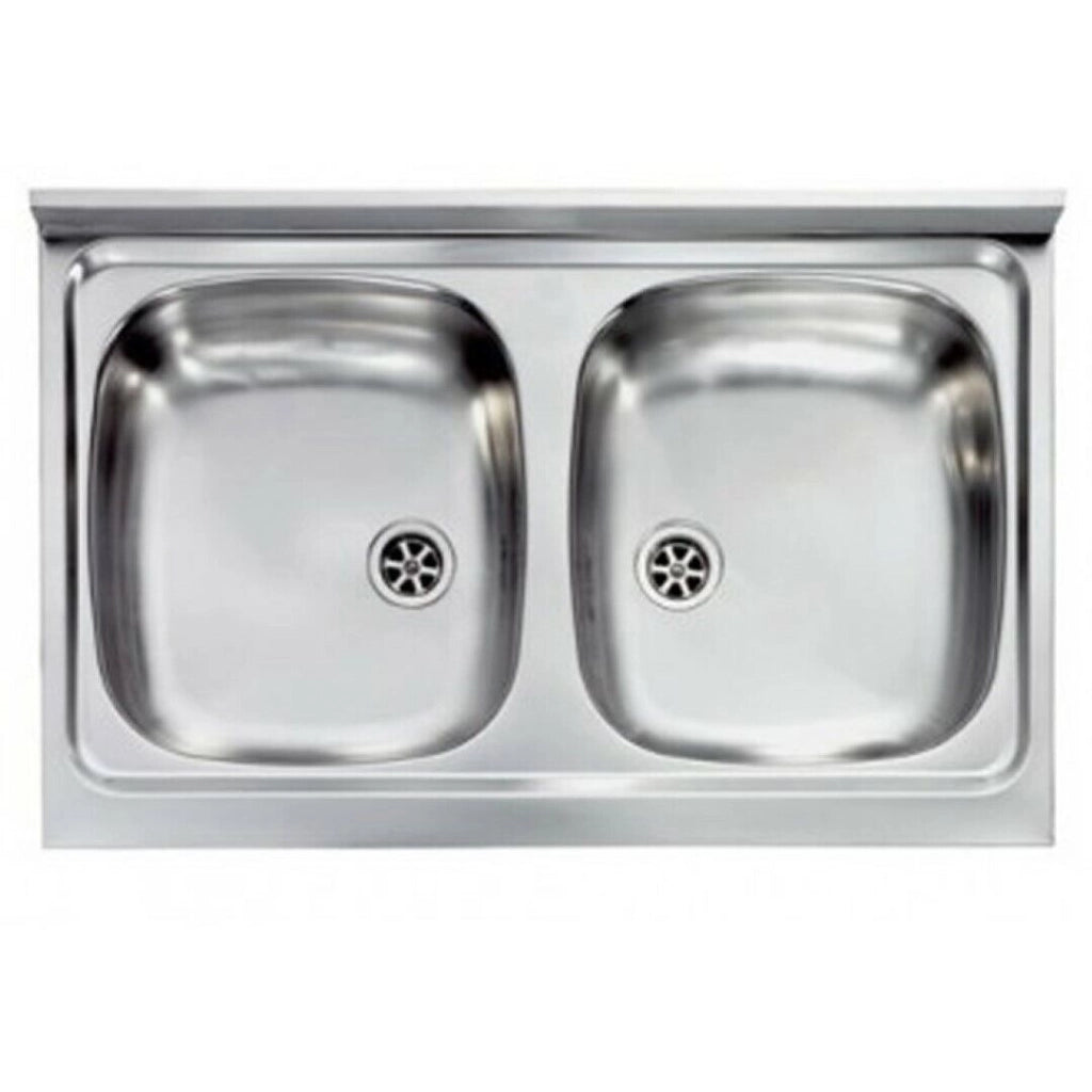 Lavello Inox Da Incasso A Due Vasche 80X50 Con Piletta - Mabel