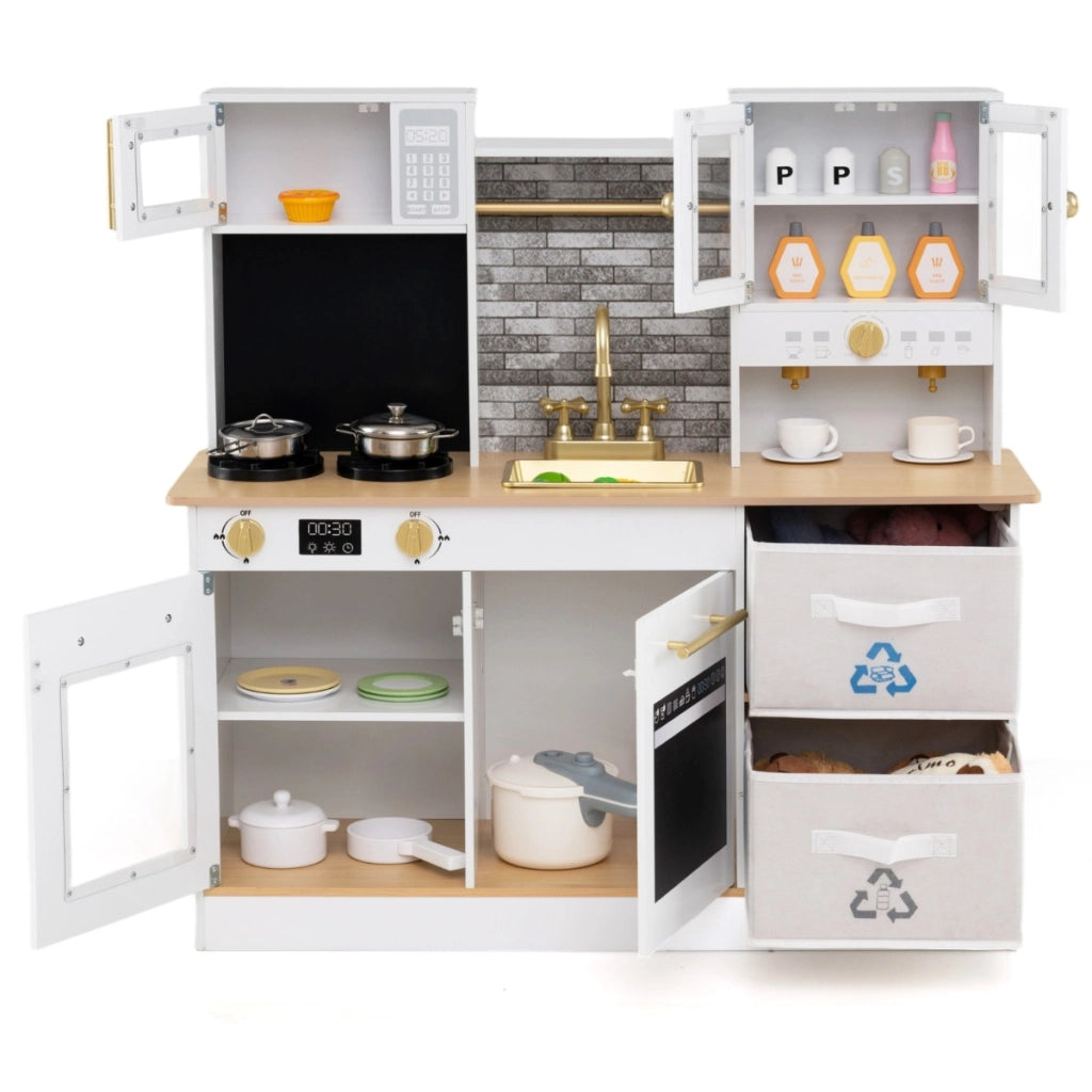 Cucinetta in legno con fornelli con suoni e luci e macchina da caff¨¨, Gioco cucina di ruolo per bambini 3+ anni Naturale-Cucine giocattoli