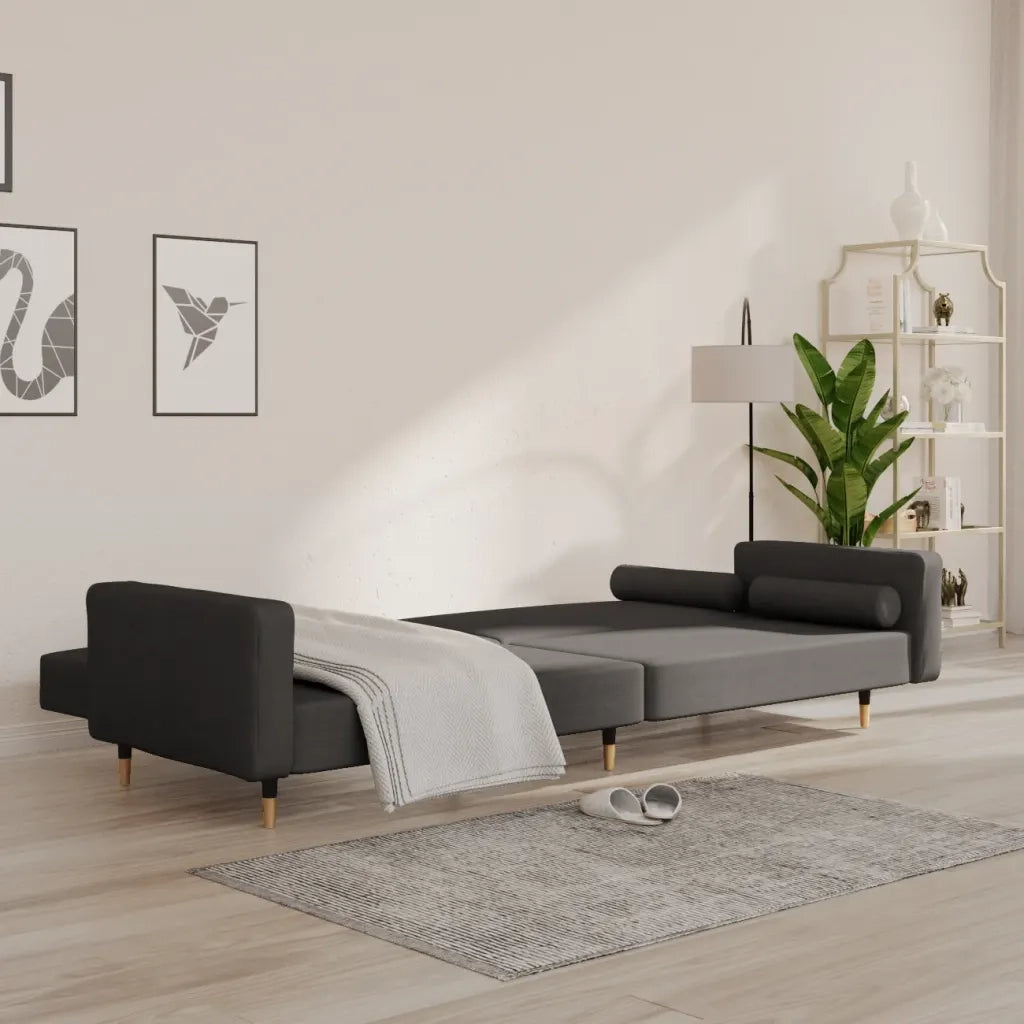 Divano Letto a 2 Posti con 2 Cuscini Grigio Scuro in Velluto 375750