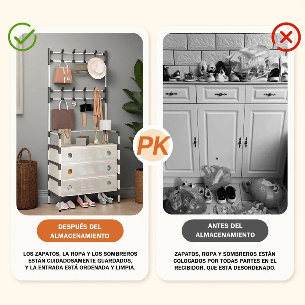 Trade Shop - Appendiabiti 8 Ganci Scarpiera 4 Ripiani Organizer Scarpe Armadio Multifunzione In Acciaio -