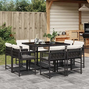 Set da Pranzo da Giardino 9 pz con Cuscini Nero in Polyrattan 3211554