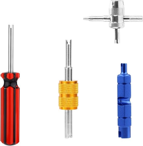 Set di 4 accessori per la manutenzione delle valvole con estrattore di valvola - Chiave utile per la rimozione del nucleo valvola - Adatto a tutti i valvole standard