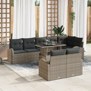 Set di SofÃ  da Giardino 9 Pezzi con Cuscini Grigio in Poli Rattan