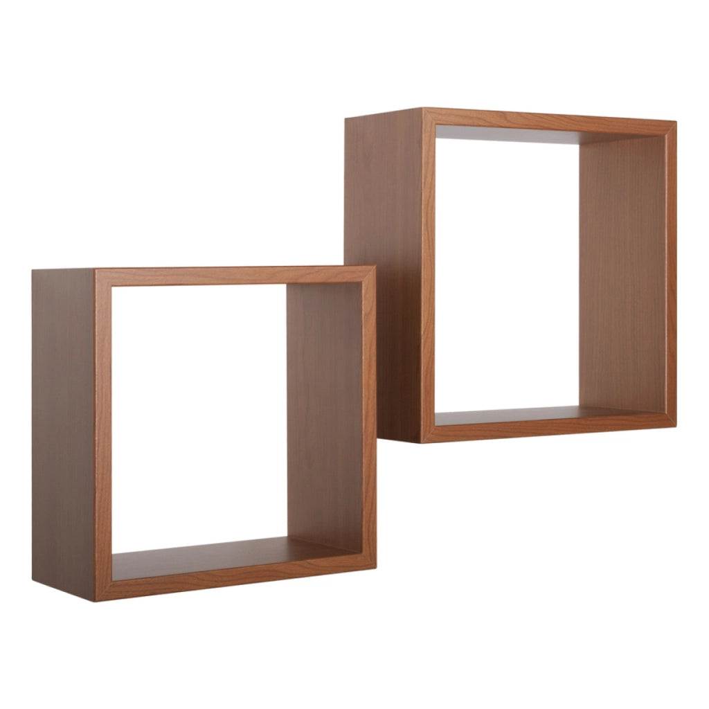 Set di 2 Mensole da Muro Modello Q-BIS, Cubi Arredo, Mensole Cubo, Cubi da Parete. Misure 35x35 p15.5 cm e 31x31 p15.5 cm. Finitura CILIEGIO - MADE IN ITALY