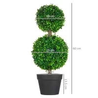 Set da 2 Piante di Bosso a 2 Sfere Realistiche con Vaso incluso, a Fondo Rinforzato ed Erba, 60 cm
