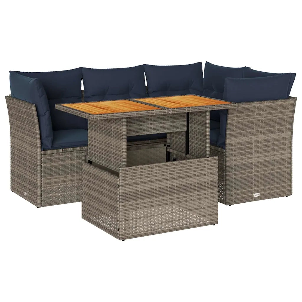 Set Divano da Giardino 5 pz con Cuscini Grigio in Polyrattan 3326924