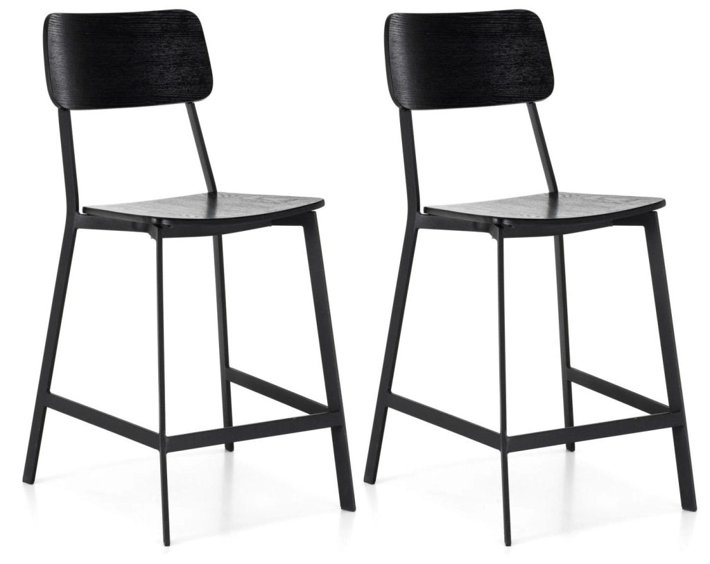 Set 2 Sgabelli 51x51,5xH97 cm in Legno e Metallo Woody Nero