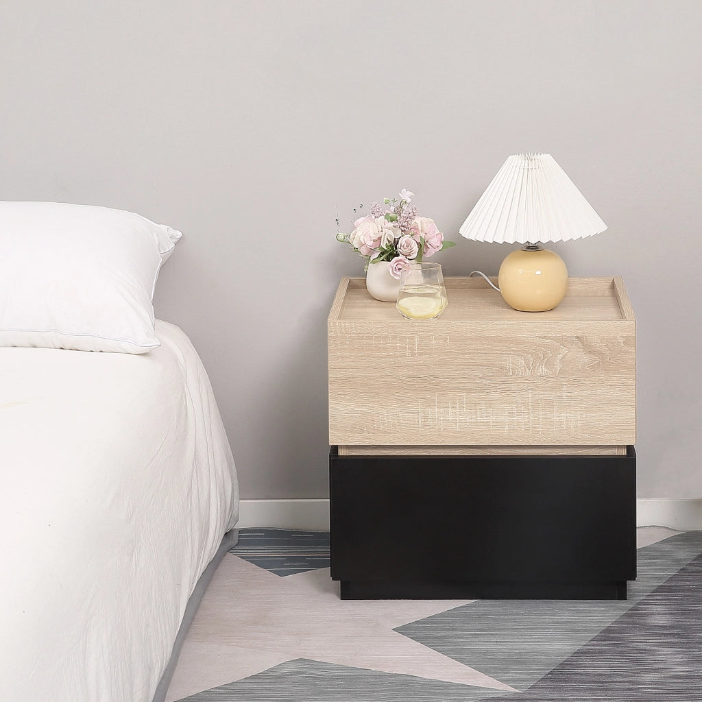 Comodino con cassetto impilabile ¨C Xylo ¨C truciolato nero e naturale 50x40x47,5 cm